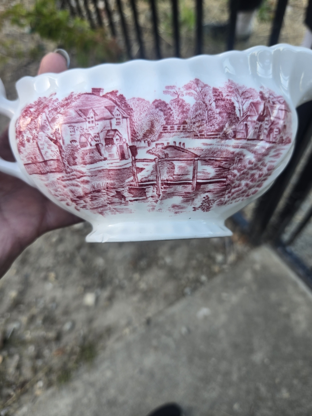 Vintage Scenic Transferware Serving Bowl in Red